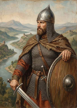 Medieval Warrior with Shield and Sword