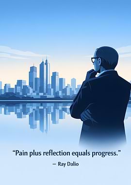 Man reflecting on city skyline