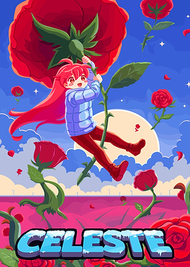 Celeste Game Poster with Anime Girl and Roses
