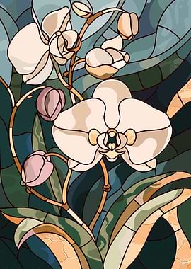 Stained Glass Orchids and Buds