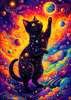 Cosmic Cat Playing with Planet