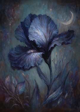 Mystical Blue Iris Under the Moon