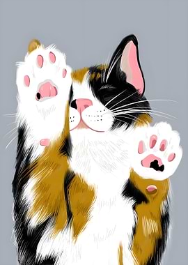 Cute Calico Cat Waving Paws