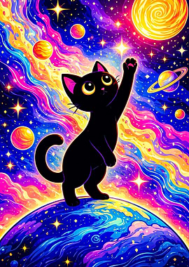 Black Cat in Cosmic Wonderland