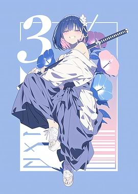 Anime Girl with Katana and Flowers