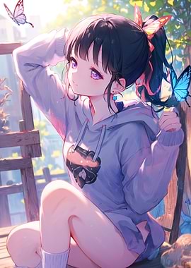 Anime Girl with Butterflies