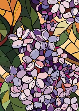 Stained Glass Lilac Flowers