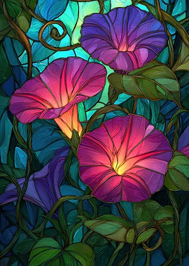 Stained Glass Morning Glory Flowers