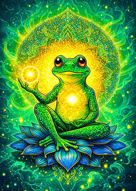 Meditating Frog with Cosmic Mandala