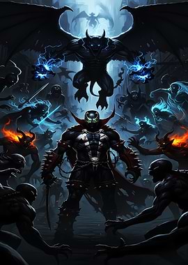 Spawn fighting demons in hell