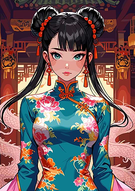 Anime Girl in Traditional Chinese Dress