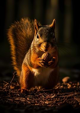 Red Squirrel Holding a Nut
