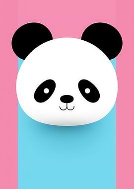 Cute Panda Face on Pink and Blue Background