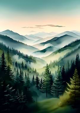 Misty Mountain Forest Landscape