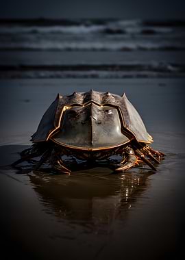 Horseshoe Crab on a Wet Beach
