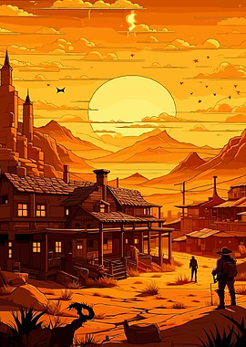 Desert Town at Sunset