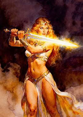 Warrior Barbarian Woman Magic Glowing Sword