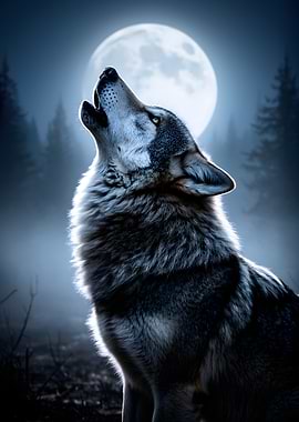Wolf howling at the moon
