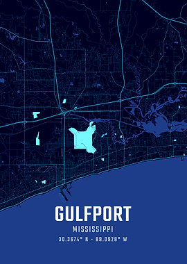 Gulfport Mississippi Midnight City Map