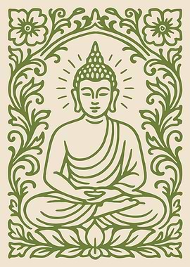 Buddha Meditating in Floral Frame