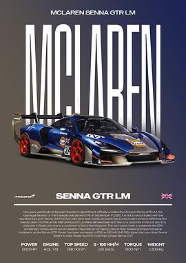 McLaren Senna GTR LM Car Poster