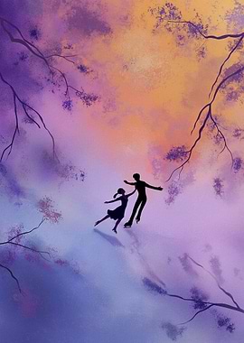 Couple ice skating at sunset