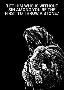 Jesus holding a lamb with quote