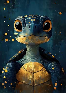 Cute Turtle with Golden Accents