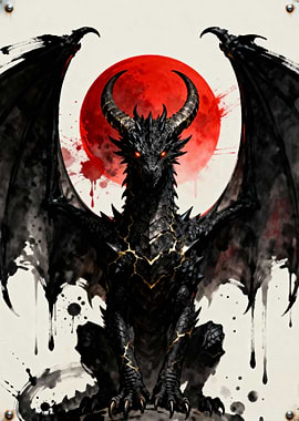 Black Dragon with Red Moon