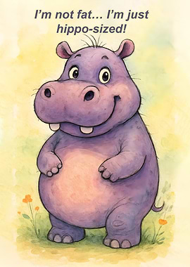 Cute Hippo Saying 'Hippo-Sized'