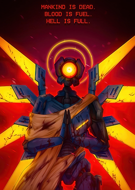 V1 Robot with Blood and Halo