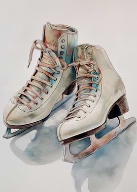 Watercolor Painting of Ice Skates