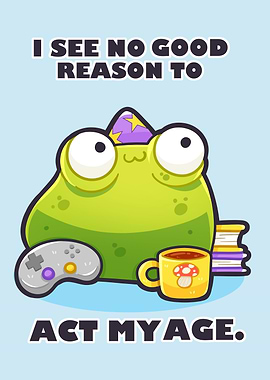 Frog Gamer with Coffee and Books