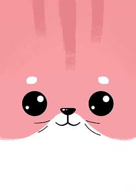 Cute Pink Cat Face Illustration