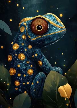 Blue and Gold Chameleon with Glowing Spots