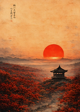 Japanese Temple at Sunset