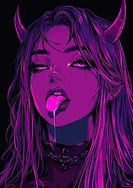 Purple Demon Girl with Tongue Out
