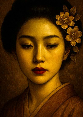Portrait of a Japanese Woman with Flowers