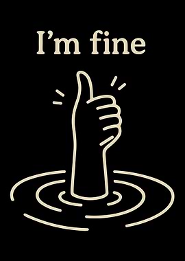 I'm Fine Poster, Minimalist Hand Thumbs Up Wall Art, Ironic Black Background Print
