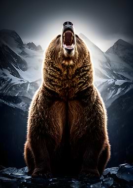 Bear roaring in mountains