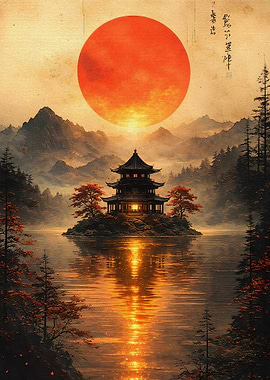 Japanese Pagoda at Sunset