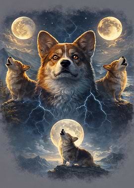 Corgis howling at the moon