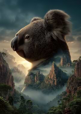 Giant Koala Over Misty Mountains