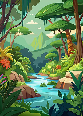 Vibrant Jungle River Landscape