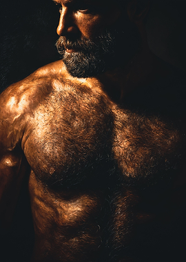 Bearded Muscular Man Body Painting
