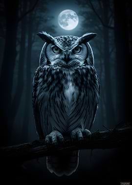 Great Horned Owl in Moonlight