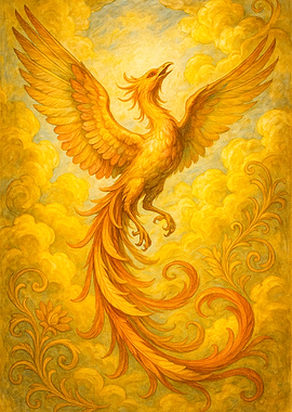 Golden Phoenix in Clouds
