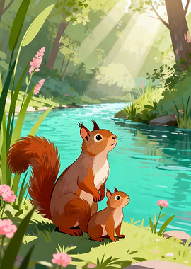 Two Squirrels by a River