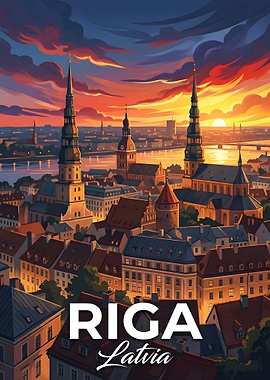 Riga, Latvia Sunset Cityscape