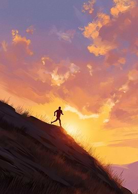 Runner on a Hill at Sunset